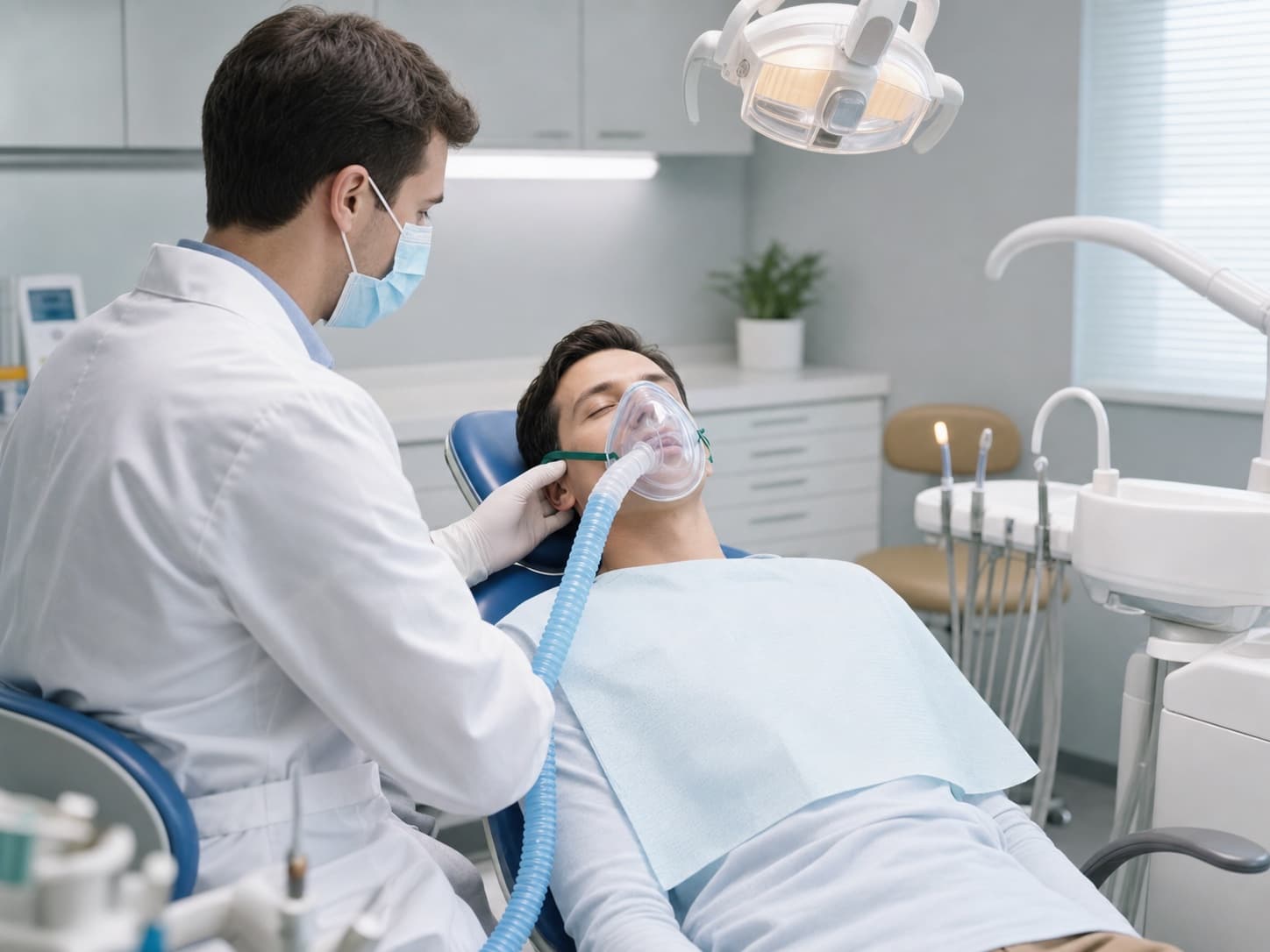 Professionnel de santé supervisant une administration par masque